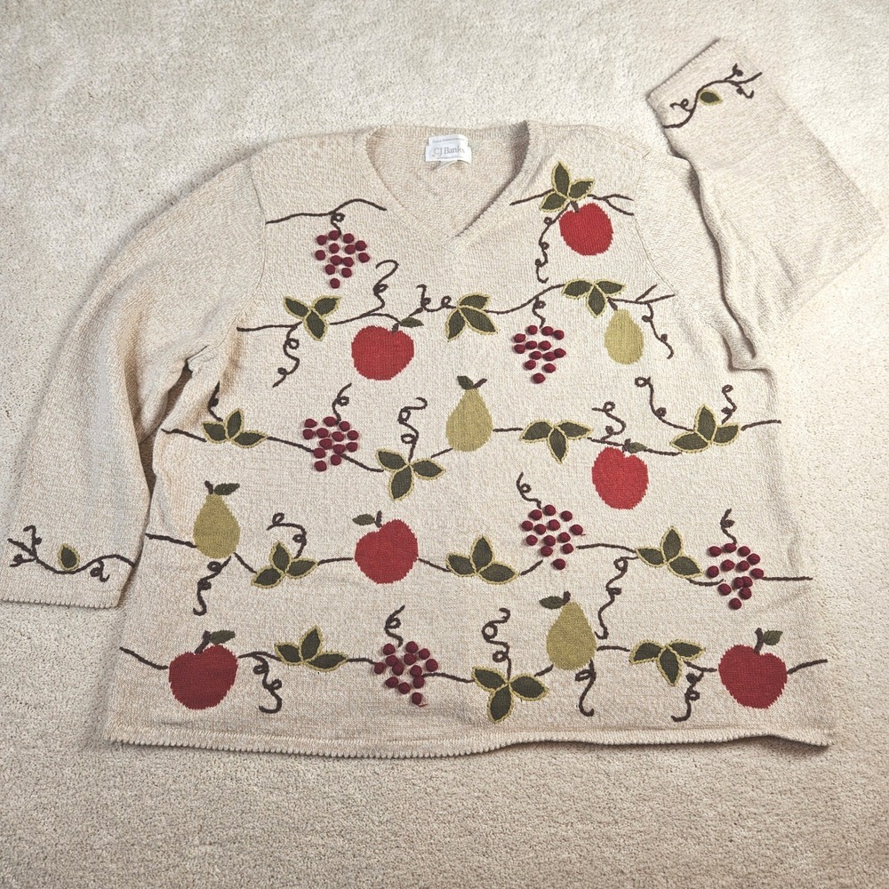 Women's C.J. Banks Hand Embroidered Sweater Size 3X Grannycore 3D‎ Grapes V-Neck
